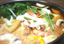 Shrimp broth with coriander, coconut and lemon